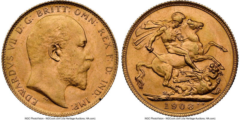 Edward VII gold Sovereign 1908-P MS63 NGC, Perth mint, KM15, S-3972. HID09801242...