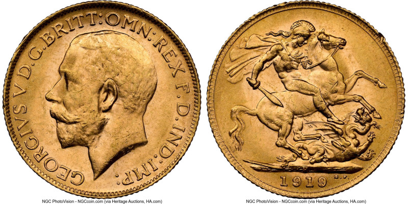 George V gold Sovereign 1919-P MS64 NGC, Perth mint, KM29, S-4001. HID0980124201...