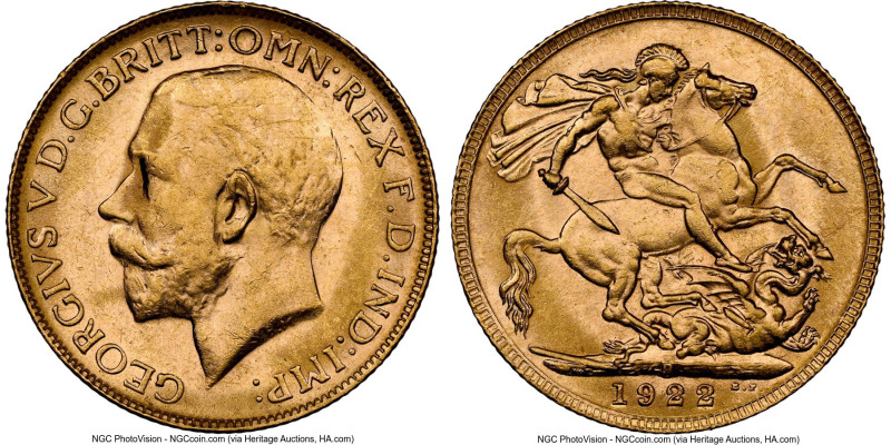 George V gold Sovereign 1922-P MS61 NGC, Perth mint, KM29, S-4001. HID0980124201...