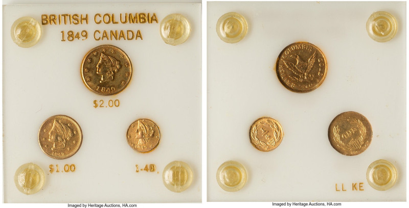 British Columbia. 3-Piece Set of Uncertified gold Tokens 1849-Dated AU, 1) 2 Dol...