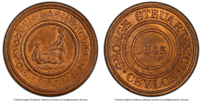 British Colony. George Steuart & Co. "Wekande Mills" Token "1843" (1881) MS64 Re...