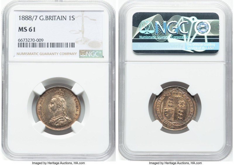 Victoria Shilling 1888/7 MS61 NGC, KM761, S-3926. 1888/7 overdate variety. HID09...