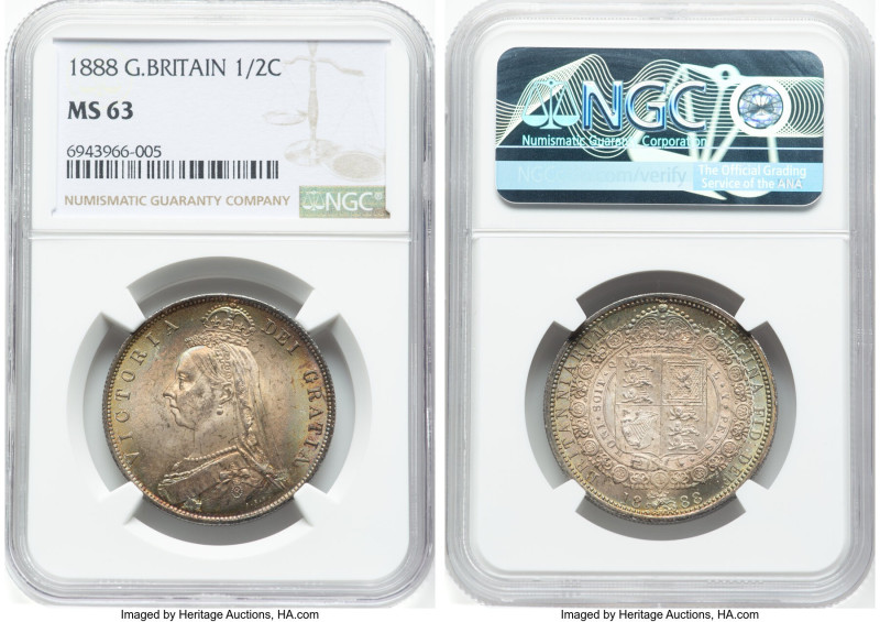 Victoria 1/2 Crown 1888 MS63 NGC, KM764, S-3924. Jubilee Head. A Choice example ...