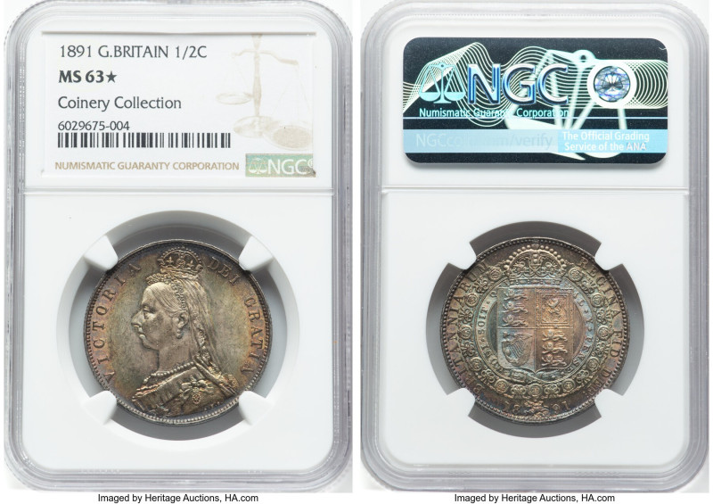 Victoria 1/2 Crown 1891 MS63 S NGC, KM764, S-3924. A lovely Jubilee Head half Cr...