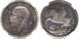 George V Proof "Jubilee" Crown 1935 PR64 NGC, KM842a, S-4050. Charcoal devices give way to violet fields, highlighting a slightly frosted St. George o...