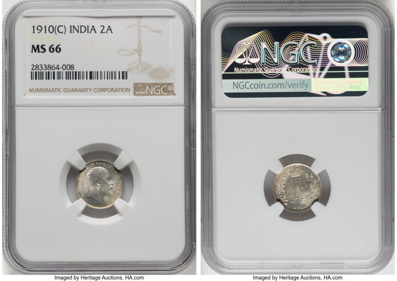 British India. Edward VII 2 Annas 1910-(c) MS66 NGC, Calcutta mint, KM505, Prid-...