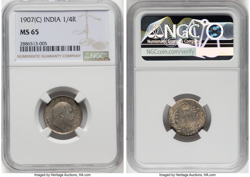 British India. Edward VII 1/4 Rupee 1907-(c) MS65 NGC, Calcutta mint, KM506, Pri...