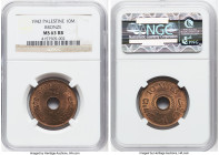 British Mandate bronze 10 Mils 1942 MS63 Red and Brown NGC, London mint, KM4a. A conditionally scarce bronze variant (WWII-related), quite prized at t...