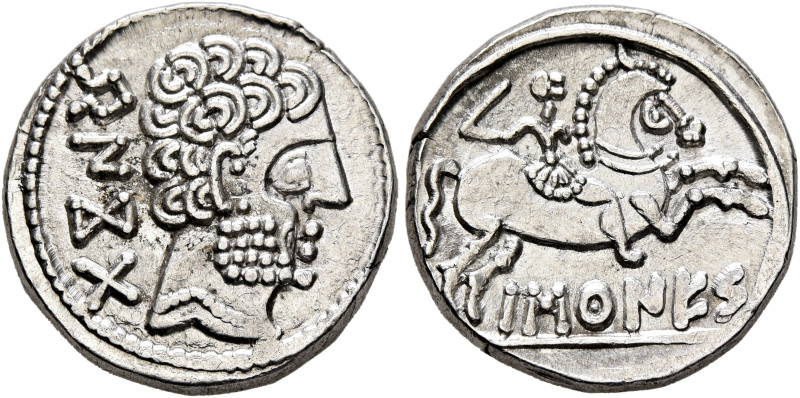 SPAIN. Barskunes. Circa 150-100 BC. Denarius (Silver, 17 mm, 4.21 g, 1 h). 'BENK...