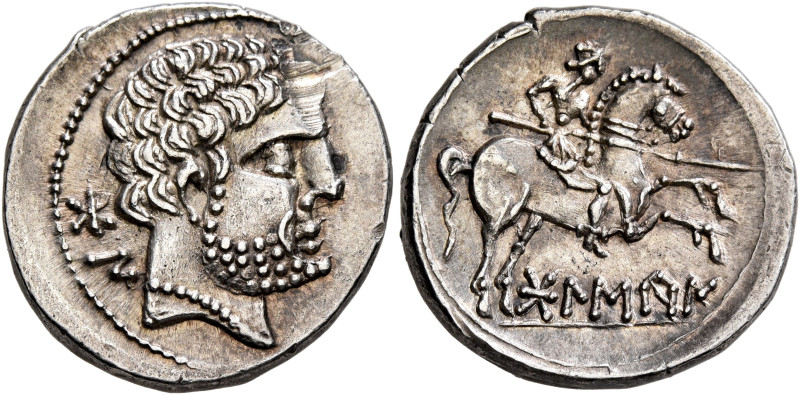 SPAIN. Bolskan. Circa 150-100 BC. Denarius (Silver, 18 mm, 4.07 g, 2 h). 'BON' (...