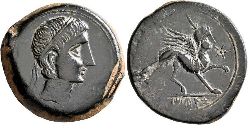 SPAIN. Castulo. Mid 2nd century BC. Unit (Bronze, 31 mm, 18.39 g, 9 h). Diademed...