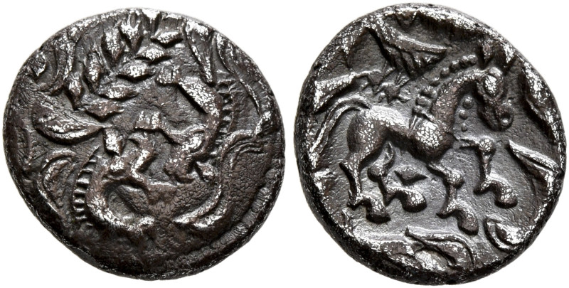 NORTHEAST GAUL. Ambiani. Late 2nd to mid 1st century BC. 1/4 Stater (Silver, 12 ...