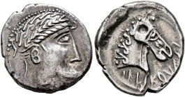 SOUTHERN GAUL. Allobroges. Mid to late 2nd century BC. Drachm (Silver, 16 mm, 2.49 g, 8 h). Laureate male head to right. Rev. IALIKOVESI (in Lepontic)...