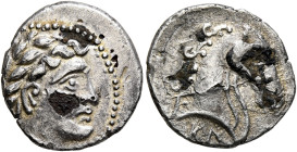 SOUTHERN GAUL. Allobroges. Mid to late 2nd century BC. Drachm (Subaeratus, 15 mm, 1.84 g, 3 h), 'au buste de cheval' type. Laureate male head to right...