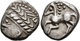 SOUTHERN GAUL. Allobroges. Circa 100-75 BC. Drachm (Silver, 13 mm, 2.29 g, 11 h). Laureate male head to left. Rev. Horse galloping left; above, styliz...