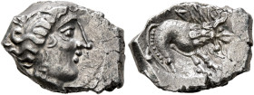 SOUTHERN GAUL. Insubres. 2nd century BC. Drachm (Silver, 16 mm, 3.16 g, 6 h), imitating Massalia. Head of nymph to right, wearing triple-pendant earri...