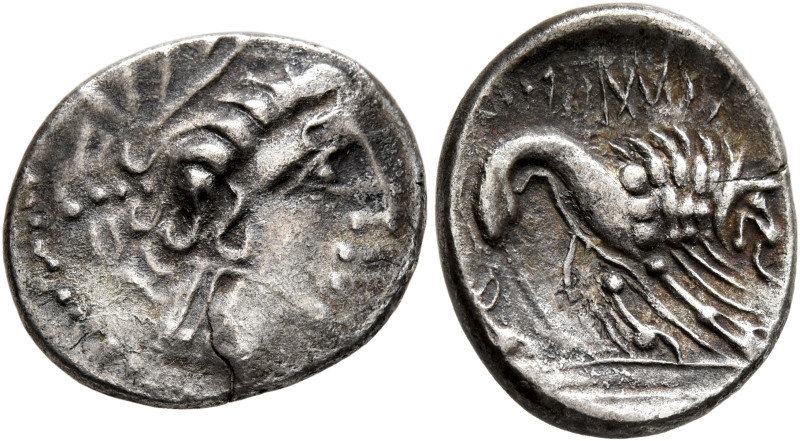 SOUTHERN GAUL. Insubres. 2nd century BC. Drachm (Silver, 17 mm, 2.24 g, 5 h), im...