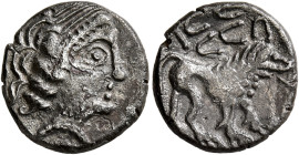 CISALPINE GAUL. Veneti, 3rd-2nd century BC. Drachm (Silver, 15 mm, 2.33 g, 4 h), imitating Massalia. Head of nymph to right. Rev. Lion right; above, d...