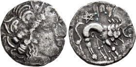 SOUTHERN GAUL. Uncertain tribe. Circa 2nd century BC. Drachm (Silver, 17 mm, 3.73 g, 8 h), Bridiers type. Celticized beardless male head to right. Rev...