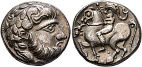 CARPATHIAN REGION. Uncertain tribe. Circa 2nd century BC. Tetradrachm (Silver, 23 mm, 13.20 g, 11 h), 'Baumreiter' type, imitating Philip II of Macedo...