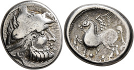 MIDDLE DANUBE. Uncertain tribe. Circa 2nd century BC. Tetradrachm (Silver, 24 mm, 12.08 g, 9 h), 'Pegasos' type. Celticized laureate head of Zeus to r...