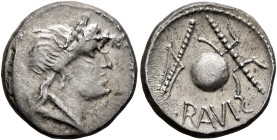 MIDDLE DANUBE. Eravisci. Mid to late 1st century BC. Denarius (Silver, 17 mm, 3.36 g, 5 h), imitating an obverse of C. Naevius Balbus of 79 and a reve...