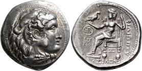 LOWER DANUBE. Uncertain tribe. Circa 2nd century BC. Tetradrachm (Silver, 27 mm, 17.45 g, 7 h), imitating Philip III of Macedon. Celticized head of He...