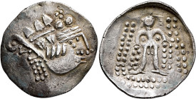 LOWER DANUBE. Imitations of Thasos. Late 2nd-1st century BC. Tetradrachm (Silver, 35 mm, 15.45 g, 9 h). Celticized head of Dionysos to right, wearing ...