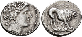 GAUL. Massalia. Circa 280-225 BC. Drachm (Silver, 16 mm, 2.74 g, 7 h). Laureate head of Artemis to right, wearing triple-pendant earring. Rev. MAΣΣA L...