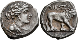 GAUL. Massalia. Circa 90-49 BC. Drachm (Silver, 16 mm, 2.68 g, 4 h), light standard. Diademed and draped bust of Artemis right, with bow and quiver ov...