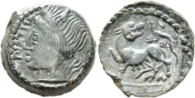 NORTHWEST GAUL. Carnutes. Pixtilos, circa 50-30 BC. AE (Bronze, 17 mm, 3.95 g, 7 h), 'à la louve' type. PIXTIL[OS] Diademed female head to left. Rev. ...