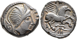 NORTHWEST GAUL. Carnutes. Pixtilos, circa 50-30 BC. AE (Bronze, 15 mm, 3.55 g, 10 h). [PIXTILOS] Diademed head of a female to right; behind, volute. R...