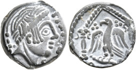NORTHWEST GAUL. Carnutes. Pixtilos, circa 50-30 BC. AE (Bronze, 15 mm, 3.06 g, 9 h), 'au temple' type. PIXTIL[OS] Diademed male head to right. Rev. Ea...