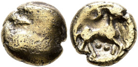 NORTHEAST GAUL. Remi. Circa 100-50 BC. 1/4 Stater (Electrum, 9 mm, 1.37 g). Stylized head to right. Rev. Celticized horse prancing right; below, two p...