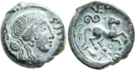 NORTHEAST GAUL. Veliocassi. Circa 50-30 BC. AE (Bronze, 17 mm, 3.30 g, 2 h). SVTT[ICOS] Diademed bust of Apollo(?) to right, wearing pearl necklace an...