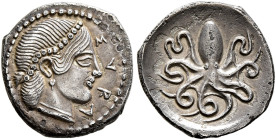 SICILY. Syracuse. Second Democracy, 466-405 BC. Litra (Silver, 12 mm, 0.73 g, 1 h), circa 466-460. ΣYPA Head of Arethusa to right, her hair tied up in...