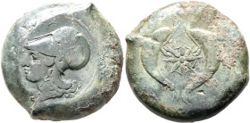 SICILY. Syracuse. Dionysios I, 405-367 BC. Drachm (Bronze, 30 mm, 31.52 g, 8 h). ΣYPA Head of Athena to left, wearing laureate Corinthian helmet. Rev....