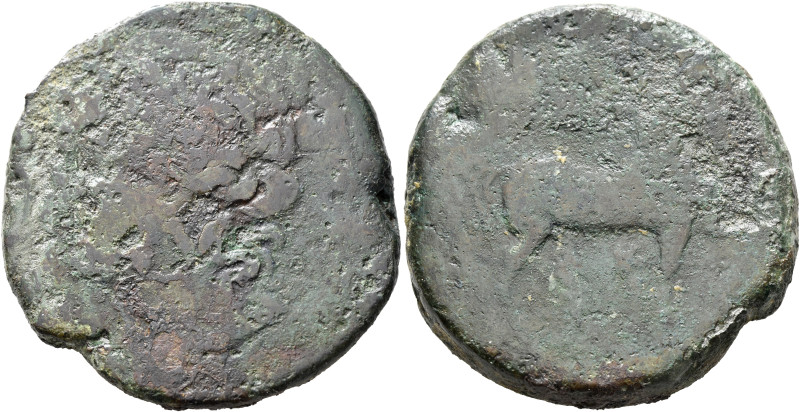 CARTHAGE. Circa 201-175. 15 Shekels (Bronze, 45 mm, 84.55 g, 12 h). Head of Tani...