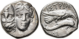 MOESIA. Istros. Circa 280-256/5 BC. Drachm (Silver, 17 mm, 5.24 g, 10 h). Two facing male heads side by side, one upright and the other inverted. Rev....