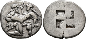 ISLANDS OFF THRACE, Thasos. Circa 480-463 BC. Stater (Silver, 22 mm, 8.80 g). Nude ithyphallic satyr, with long beard and long hair, moving right in '...