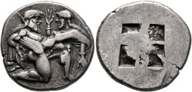 ISLANDS OFF THRACE, Thasos. Circa 480-463 BC. Stater (Silver, 22 mm, 8.48 g). Nude ithyphallic satyr, with long beard and long hair, moving right in '...