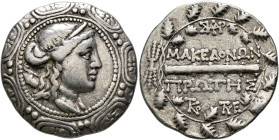MACEDON (ROMAN PROTECTORATE), Republican period. First Meris. Circa 167-149 BC. Tetradrachm (Silver, 31 mm, 16.70 g, 12 h), Amphipolis. Diademed and d...