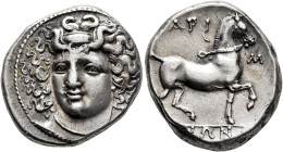 THESSALY. Larissa. Circa 356-342 BC. Stater (Silver, 23 mm, 12.32 g, 11 h). Head of the nymph Larissa facing slightly to left, wearing ampyx, pendant ...
