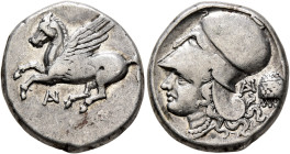 AKARNANIA. Anaktorion. Circa 320-280 BC. Stater (Silver, 20 mm, 8.53 g, 12 h). AN Pegasos flying left. Rev. Head of Athena to left, wearing Corinthian...