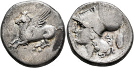 AKARNANIA. Argos Amphilochikon. Circa 330-280 BC. Stater (Silver, 22 mm, 7.88 g, 2 h). A Pegasos flying left. Rev. Head of Athena to left, wearing Cor...