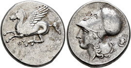 AKARNANIA. Thyrrheion. Circa 320-280 BC. Stater (Silver, 23 mm, 8.37 g, 6 h). ΘY Pegasos flying left. Rev. Head of Athena to left, wearing Corinthian ...