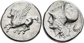 AKARNANIA. Thyrrheion. Circa 320-280 BC. Stater (Silver, 21 mm, 8.19 g, 3 h). ΘY Pegasos flying left. Rev. Head of Athena to left, wearing Corinthian ...