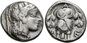 ATTICA. Athens. Circa 430s-420s BC. Hemidrachm (Silver, 13 mm, 2.07 g, 3 h). Head of Athena to right, wrearing crested Attic helmet decorated with thr...