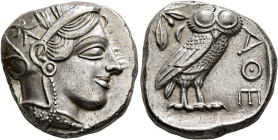 ATTICA. Athens. Circa 430s-420s BC. Tetradrachm (Silver, 24 mm, 17.21 g, 3 h). Head of Athena to right, wearing crested Attic helmet decorated with th...