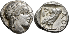 ATTICA. Athens. Circa 430s-420s BC. Tetradrachm (Silver, 24 mm, 17.20 g, 10 h). Head of Athena to right, wearing crested Attic helmet decorated with t...